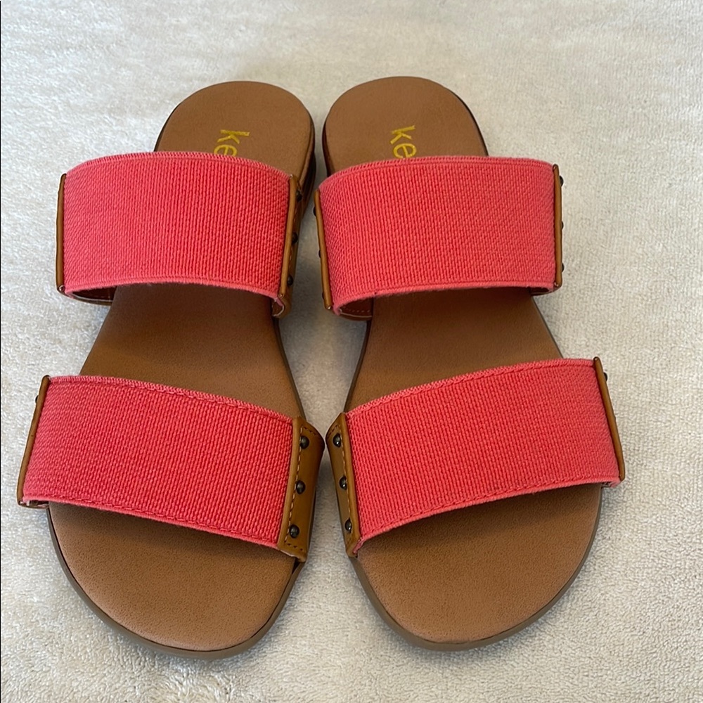 Kensie Tan & Coral Slide Sandals